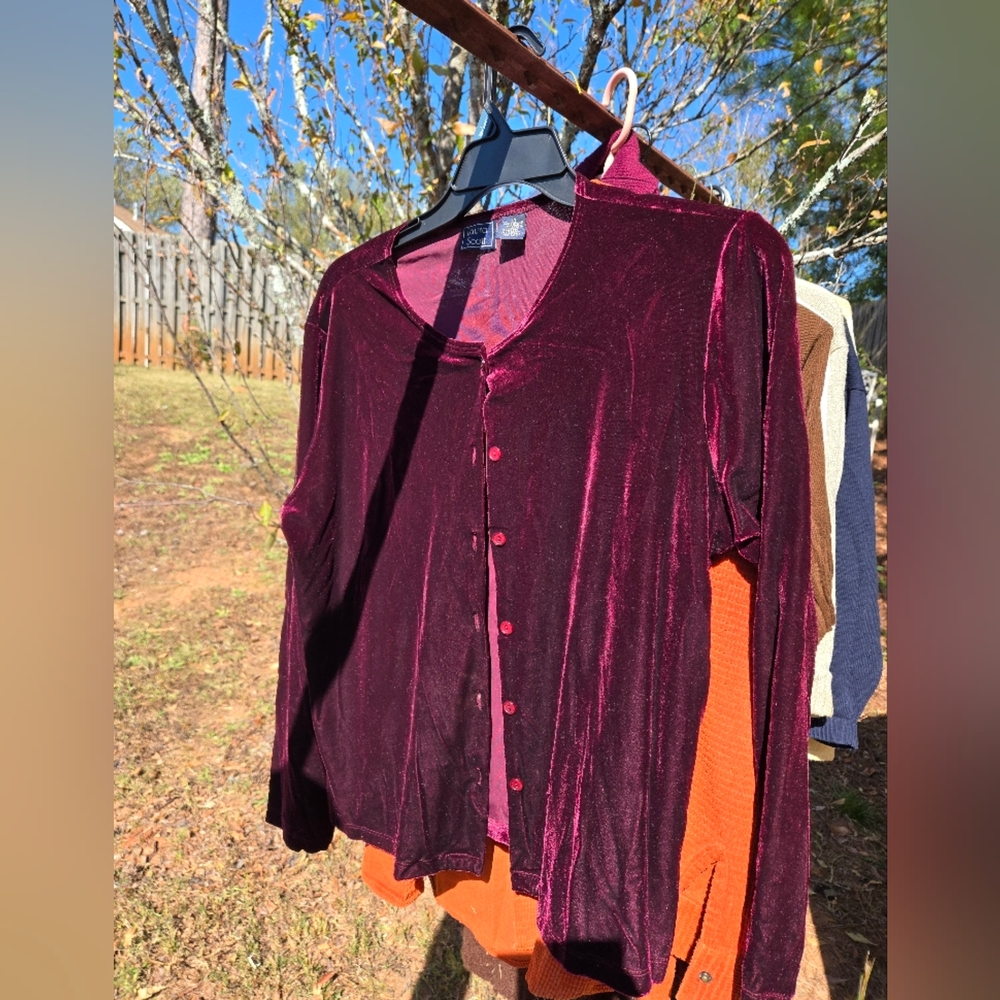 Velvet Button-Up Cardigan - Burgundy